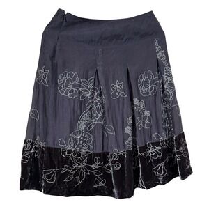 Nic+Zoe Women's Floral Velvet Trim Skirt A-Line Brown Boho Side Zip SZ 4